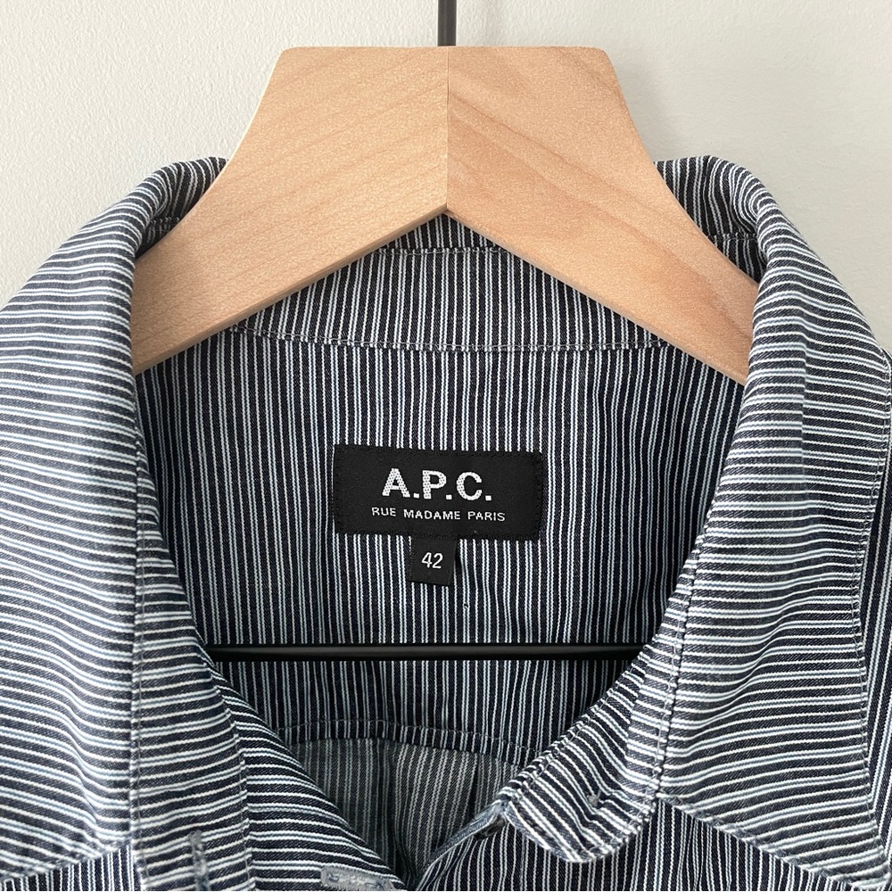 SOLD A.P.C. Striped Ruffle Popover Blouse Size 42 US 8/10 - Picture 4 of 8
